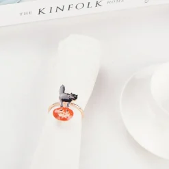 Karaca Halloween Pumpkin with Cat Napkin Ring Set, 2 Piece, 6.5cm, Black Orange
