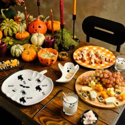 Karaca Halloween Spitrit White Ceramic Serving Platter, 26cm, Multicolour
