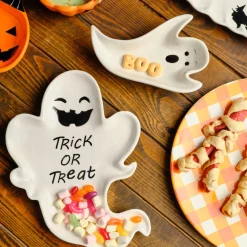 Karaca Halloween Trick or Treat Ceramic Serving Platter, 28cm, Black White