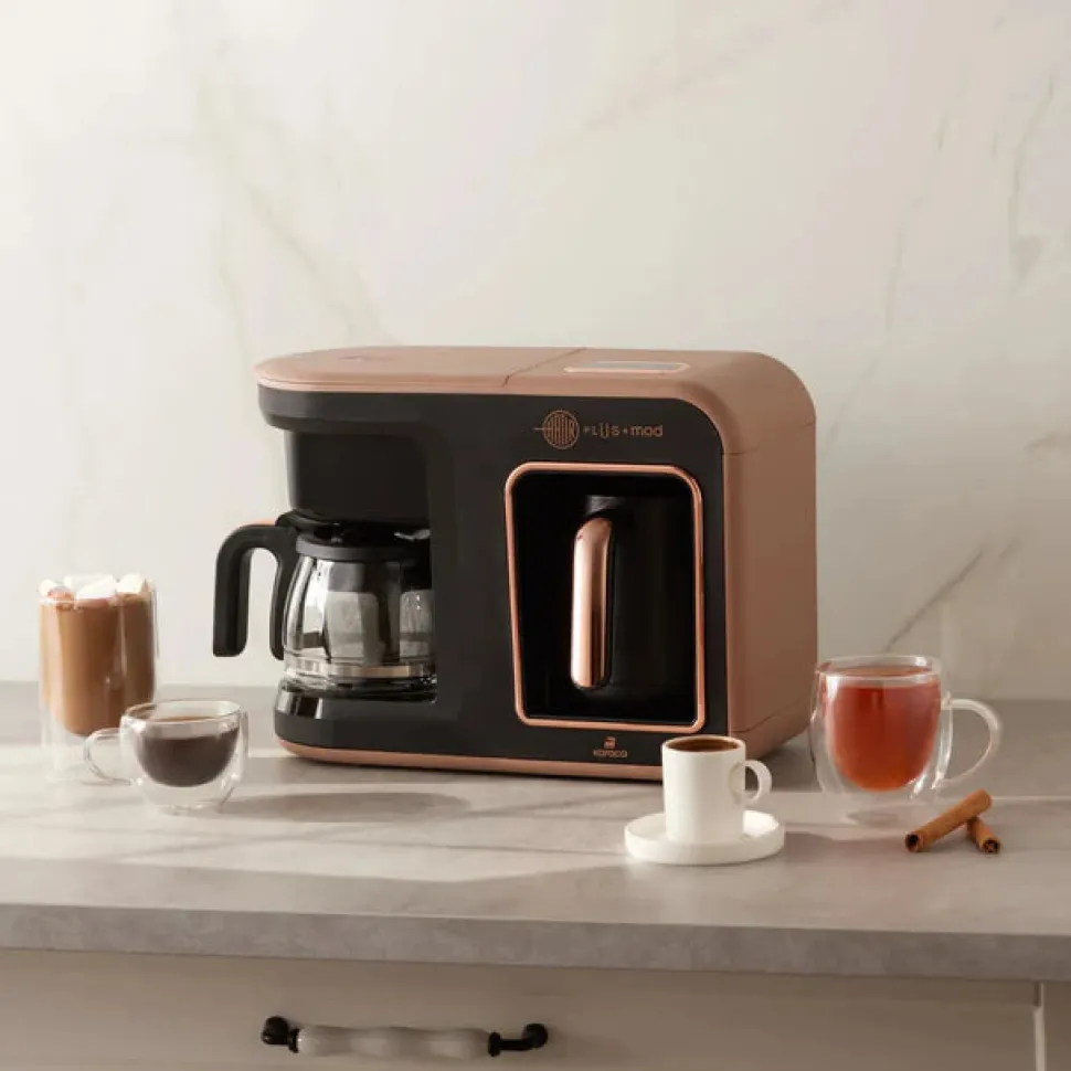 Karaca Hatır Plus Mod 5 in 1 Essential Tea, Coffee Maker and Milk Steamer, 1400W, Rosie Brown