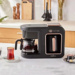 Karaca Hatır Plus Mod 5 in 1 Tea, Coffee Maker and Milk Steamer, 1385W, Black Copper