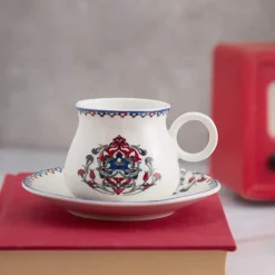 Karaca Hattat 12-Piece Porcelain Espresso Turkish Coffee Cup Set for 6 People, 90ml, White Multi