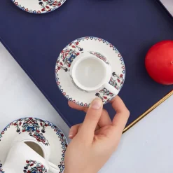 Karaca Hattat 12-Piece Porcelain Espresso Turkish Coffee Cup Set for 6 People, 90ml, White Multi