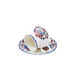 Karaca Hattat 12-Piece Porcelain Espresso Turkish Coffee Cup Set for 6 People, 90ml, White Multi