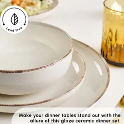 Karaca Hekka 18-Piece Stoneware Dinner Set for 6 People, Cream