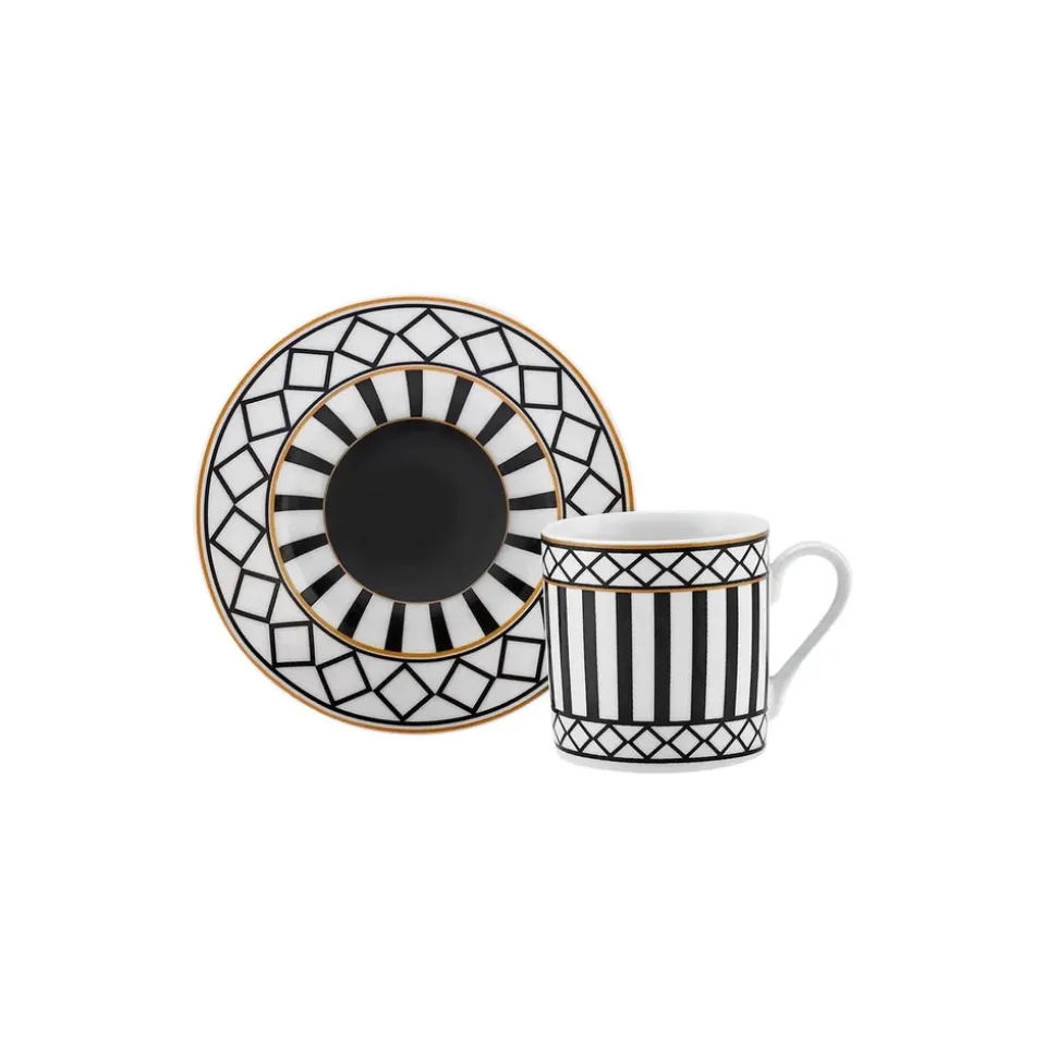 Karaca Helenistik 12-Piece Porcelain Espresso Turkish Coffee Cup Set for 6 People, 80ml, Black