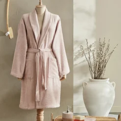 Karaca Home Andy 100% Turkish Cotton Bathrobe Set, L/XL, Powder