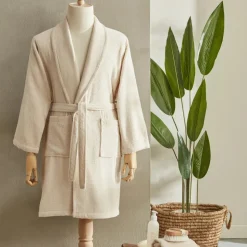 Karaca Home Andy 100% Turkish Cotton Bathrobe Set, L/XL, Beige