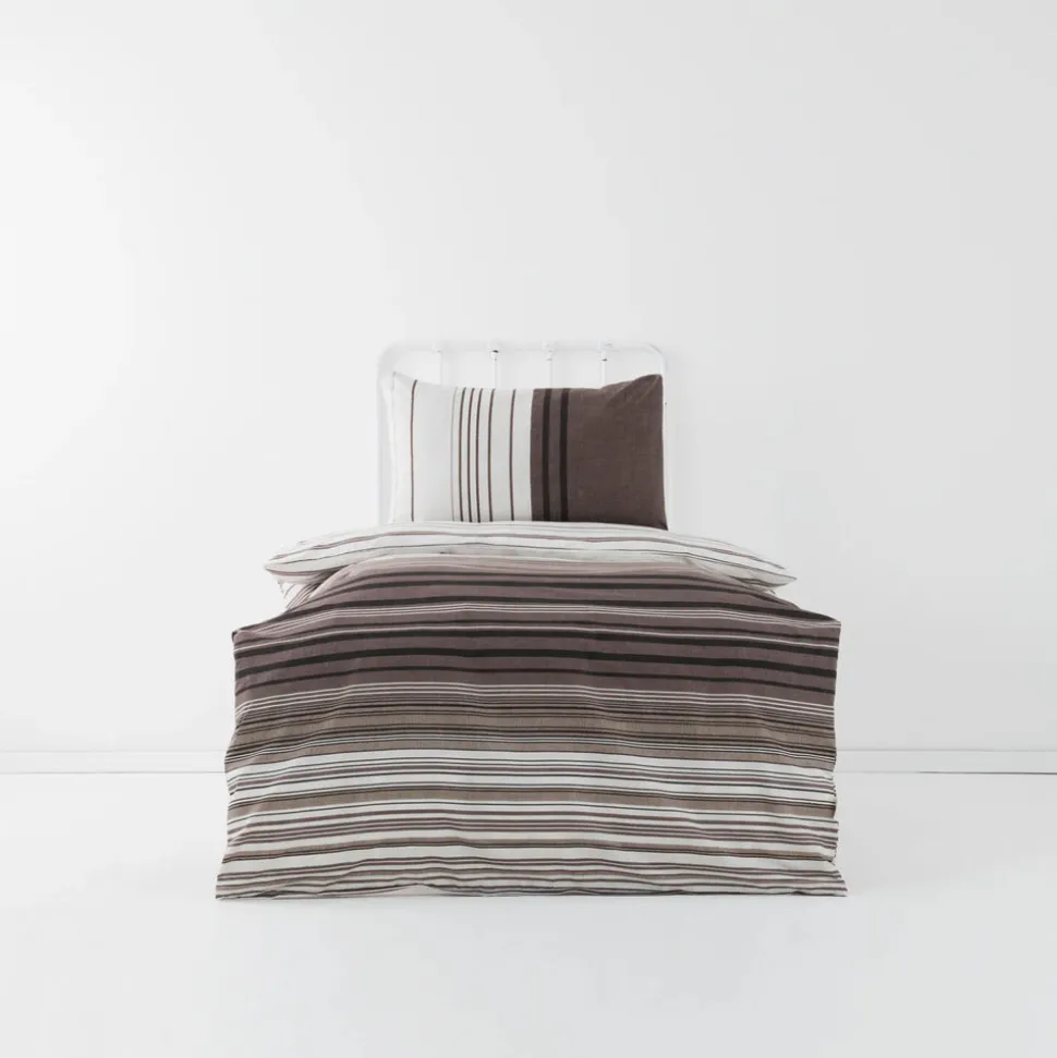 Karaca Home Aspen 100% Turkish Cotton Duvet Cover Set, Single, White Brown Black