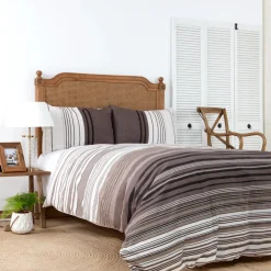 Karaca Home Aspen 100% Turkish Cotton Duvet Cover Set, Super King, White Brown Black