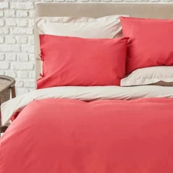 Karaca Home Basic 100% Turkish Cotton Duvet Cover Set with Bed Sheet, Double, Red Beige