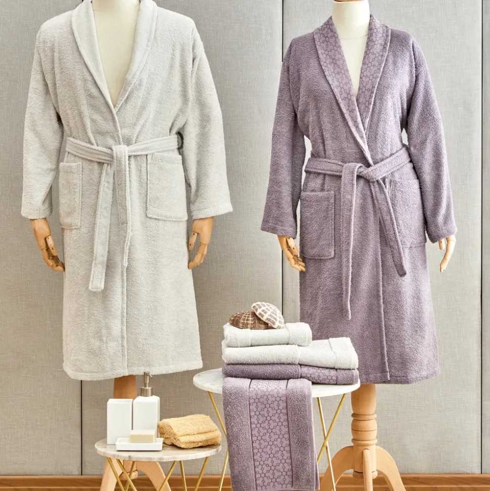Karaca Home Casita Flos 6-Piece 100% Turkish Cotton Family Bathroom Set, Gray, Plum