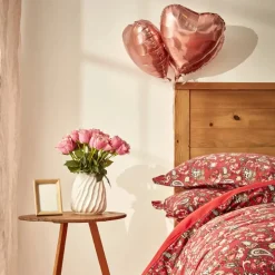 Karaca Home Despina 100% Turkish Cotton Flannel Duvet Cover Set with Bed Sheet, Double, Red Multi