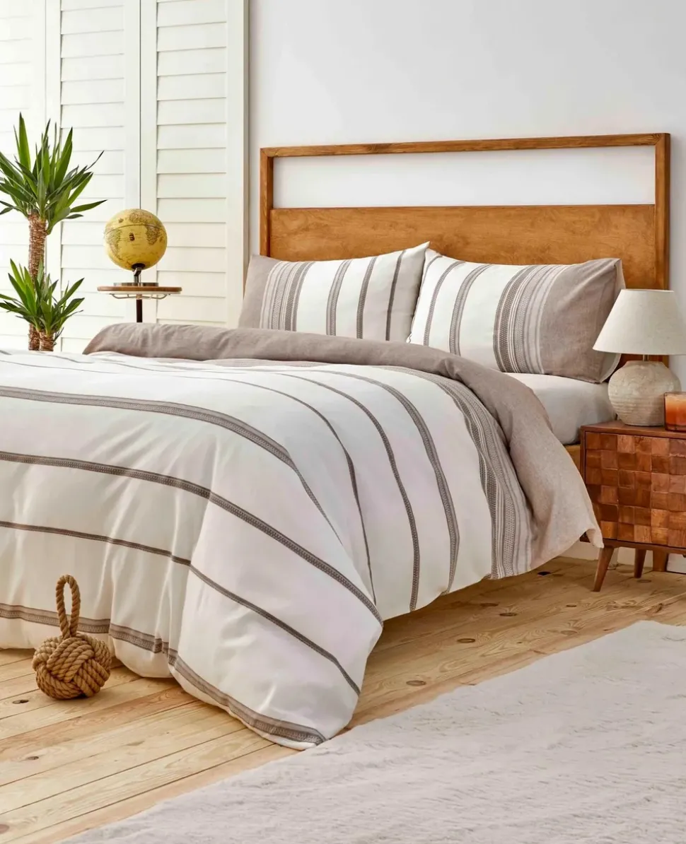 Karaca Home Dobby Woven Duvet Cover Set, Super King, Brown White