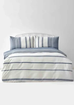 Karaca Home Dobby Woven 100% Turkish Cotton Duvet Cover Set, Double, White Indigo