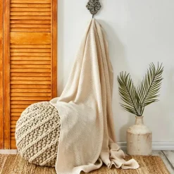 Karaca Home Double Seed Stitch Throw, 130cmx170cm, Stone Color