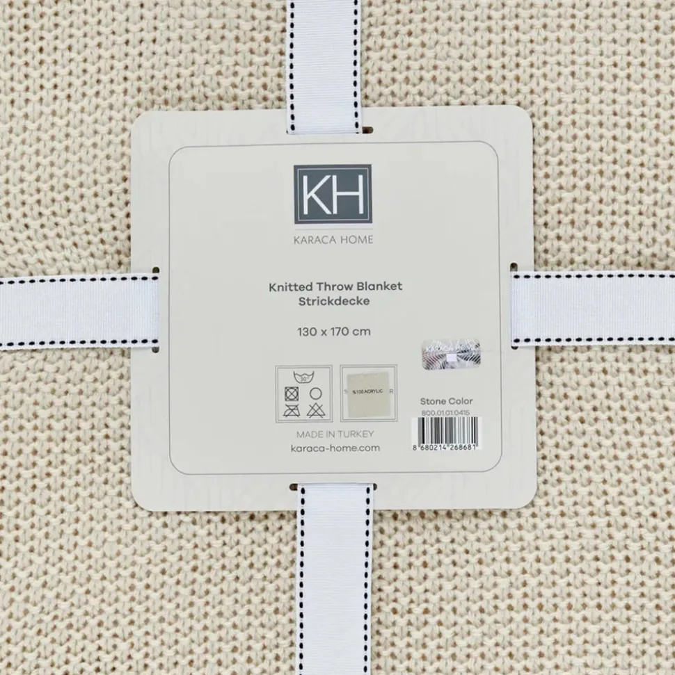 Karaca Home Double Seed Stitch Throw, 130cmx170cm, Stone Color