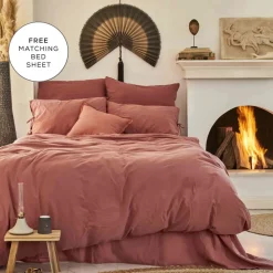 Karaca Home 4 Elements 100% Turkish Cotton Duvet Cover Set with Bed Sheet, Single, Terracotta