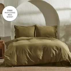 Karaca Home 4 Elements 100% Turkish Cotton Duvet Cover Set with Bed Sheet, Double, Green Brown