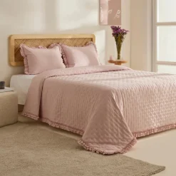 Karaca Home Fiona Bedspread Set, Double, Powder Pink