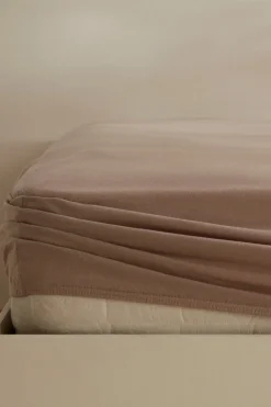 Karaca Home Jersey 100% Turkish Cotton Fitted Sheet, 100x200+30cm, Beige