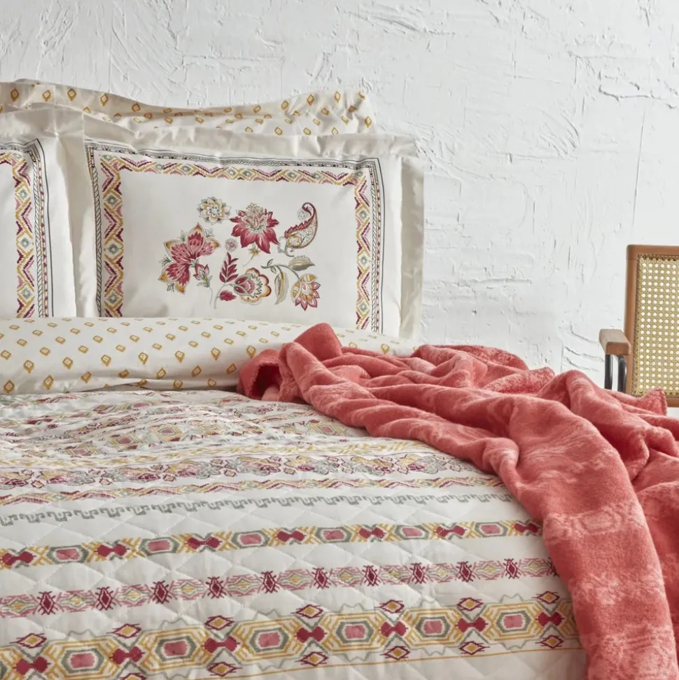 Karaca Home Keira Summer 100% Turkish Cotton Duvet Cover Set with Bed Sheet, Double, Pomegranate Flower