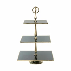 Karaca Home Line Glass Decorative 3-Tier Cake Stand, 25cm, Black Gold
