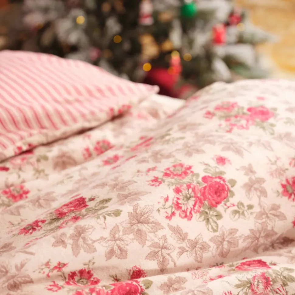 Karaca Home Luis 100% Turkish Cotton Flannel Duvet Cover Set with Bed Sheet, Double, Red Multi