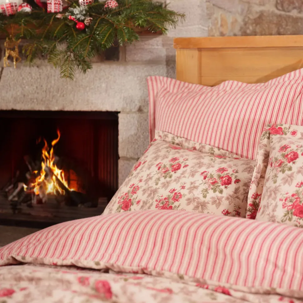 Karaca Home Luis 100% Turkish Cotton Flannel Duvet Cover Set with Bed Sheet, Double, Red Multi