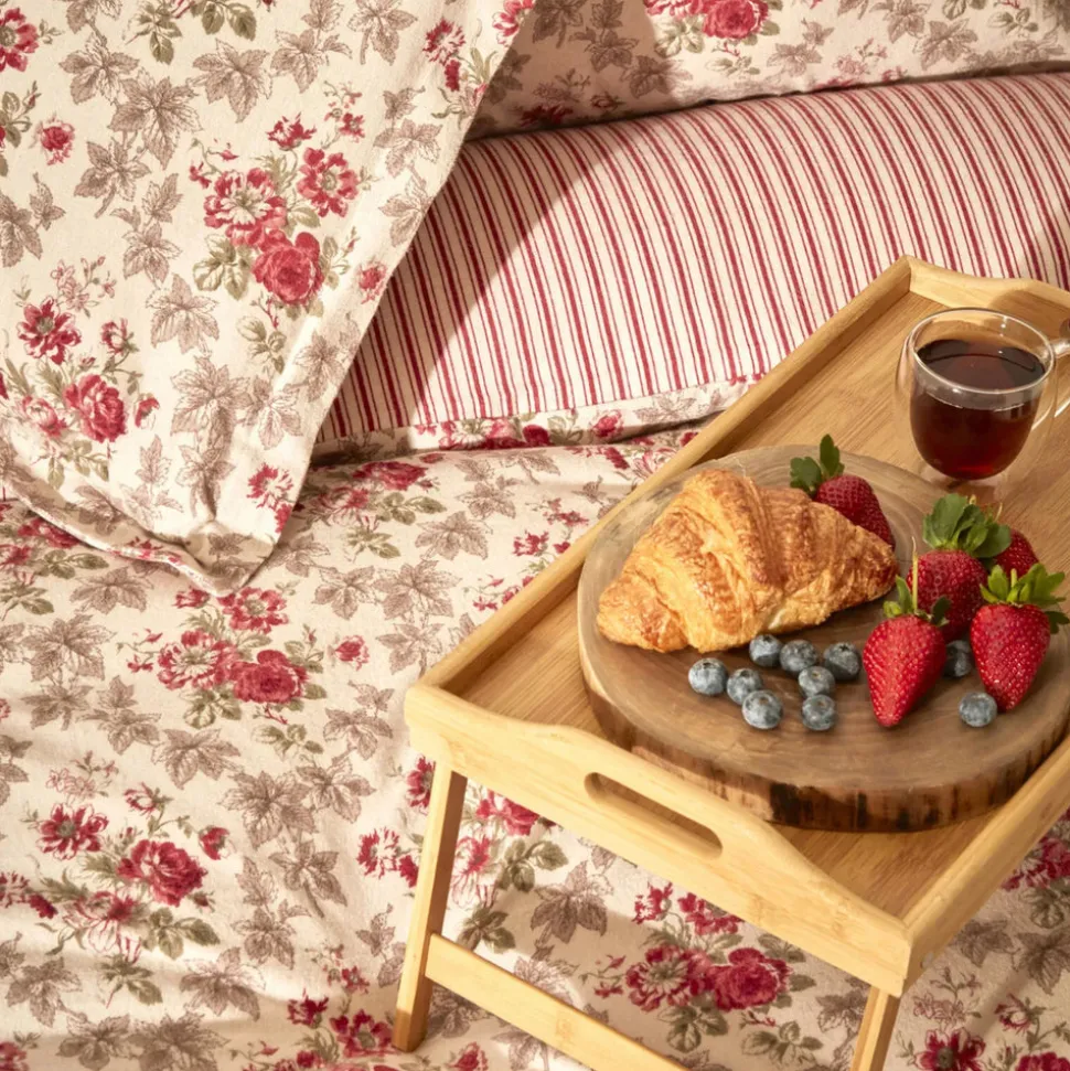 Karaca Home Luis 100% Turkish Cotton Flannel Duvet Cover Set with Bed Sheet, Double, Red Multi