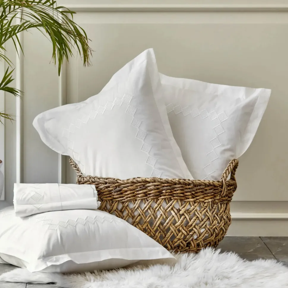 Karaca Home Marigold Percale Embroidered 100% Turkish Cotton Duvet Cover Set, Double, White
