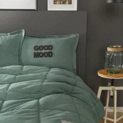 Karaca Home Motto Cotton Comfort Bedding Set with Bed Sheet, Double, Petrol