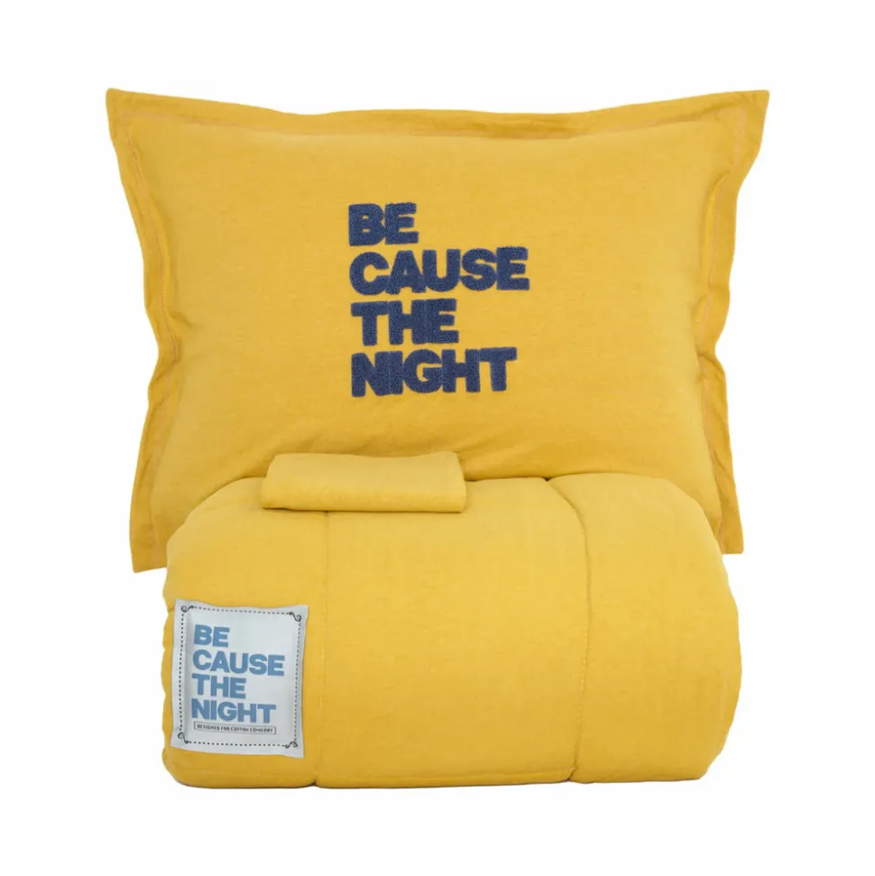 Karaca Home Motto Cotton Comfort Bedding Set with Bed Sheet, Double, Mustard