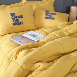 Karaca Home Motto Cotton Comfort Bedding Set with Bed Sheet, Double, Mustard