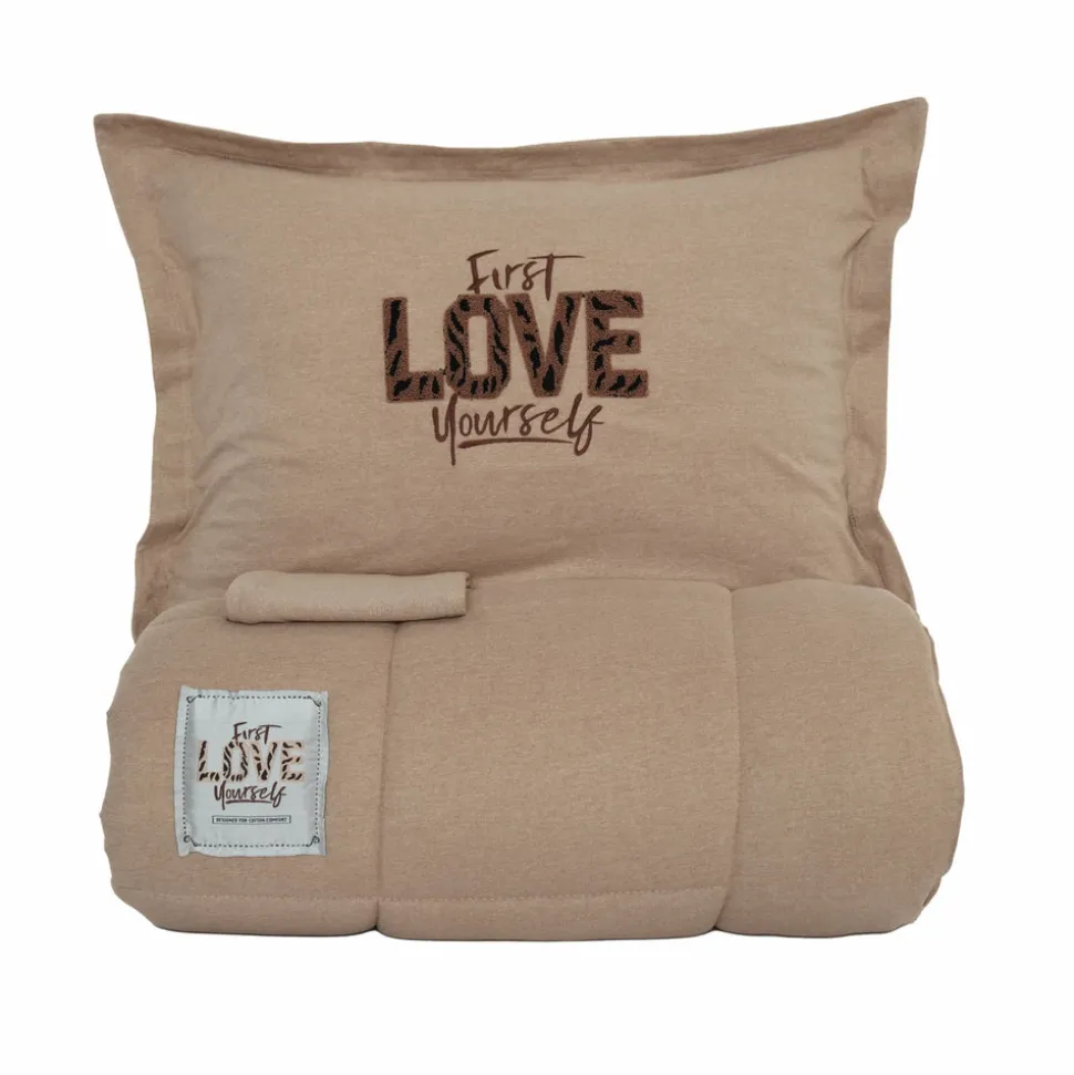 Karaca Home Motto 100% Turkish Cotton Comfort Bedding Set, Double, Beige