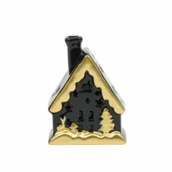 Karaca Home New Year Christmas Ceramic Lighting House Trinket, 12cm, Black Gold