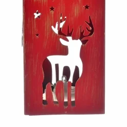 Karaca Home New Year Christmas Deer Metal Decorative Led Light Lantern, 13cm, Red