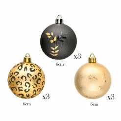 Karaca Home New Year Christmas Leopard Tree Bauble Set, 9 Piece, 6cm, Multi