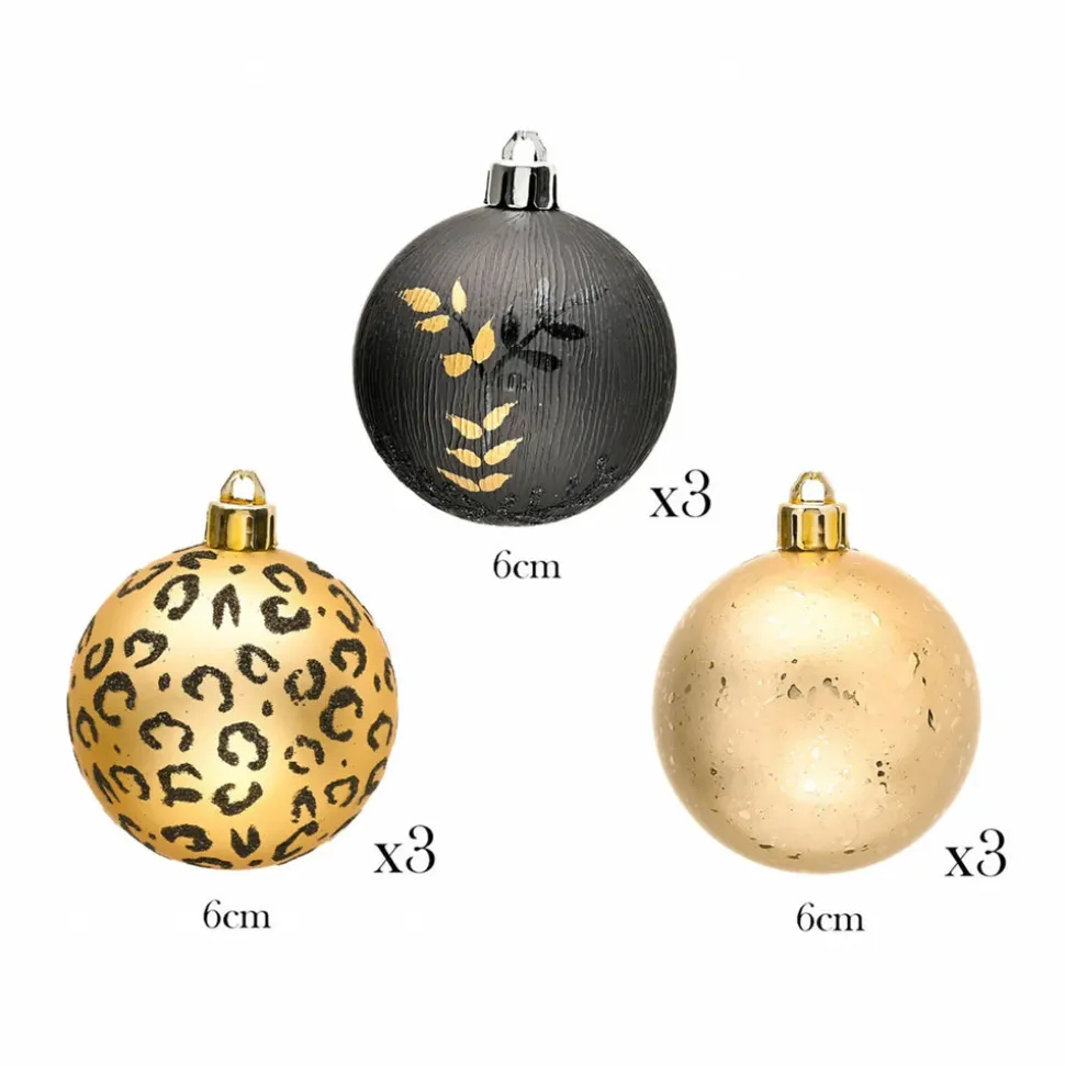 Karaca Home New Year Christmas Leopard Tree Bauble Set, 9 Piece, 6cm, Multi