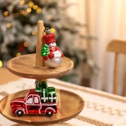 Karaca Home New Year Christmas Gift Truck & Snowman Tree Decoration Set, 2 Piece, 11cm, Multi
