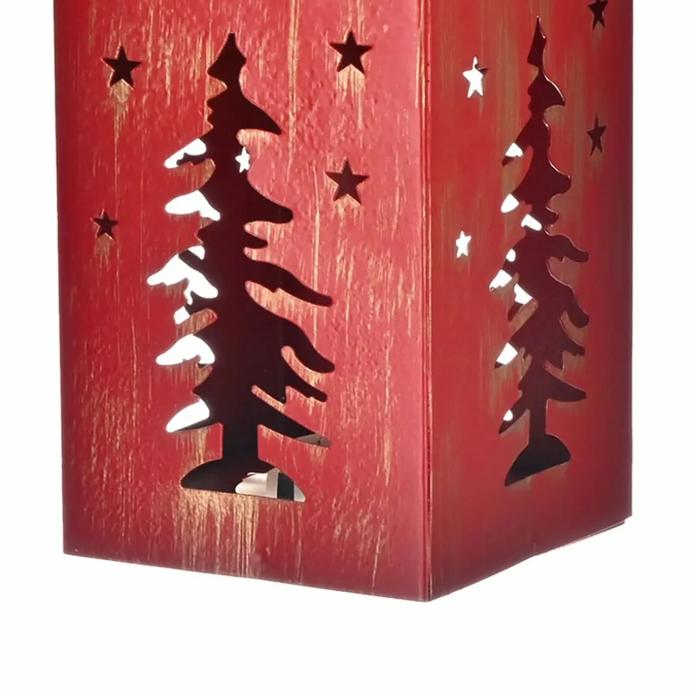 Karaca Home New Year Christmas Tree Metal Decorative Led Light Lantern, 13cm, Red