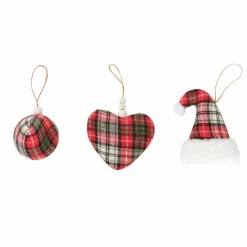 Karaca Home New Year Christmas Cozy Tree Decoration Set, 3 Piece, 8cm, Red Multi