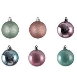 Karaca Home New Year Christmas Minty Pinky Tree Bauble Set, 12 Piece, 6cm, Multi