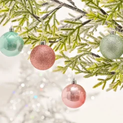 Karaca Home New Year Christmas Minty Pinky Tree Bauble Set, 12 Piece, 6cm, Multi