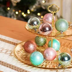Karaca Home New Year Christmas Minty Pinky Tree Bauble Set, 12 Piece, 6cm, Multi