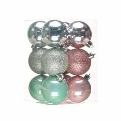 Karaca Home New Year Christmas Minty Pinky Tree Bauble Set, 12 Piece, 6cm, Multi