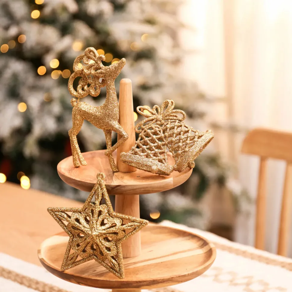 Karaca Home New Year Christmas Glitter Tree Decoration Set, 3 Piece, Gold
