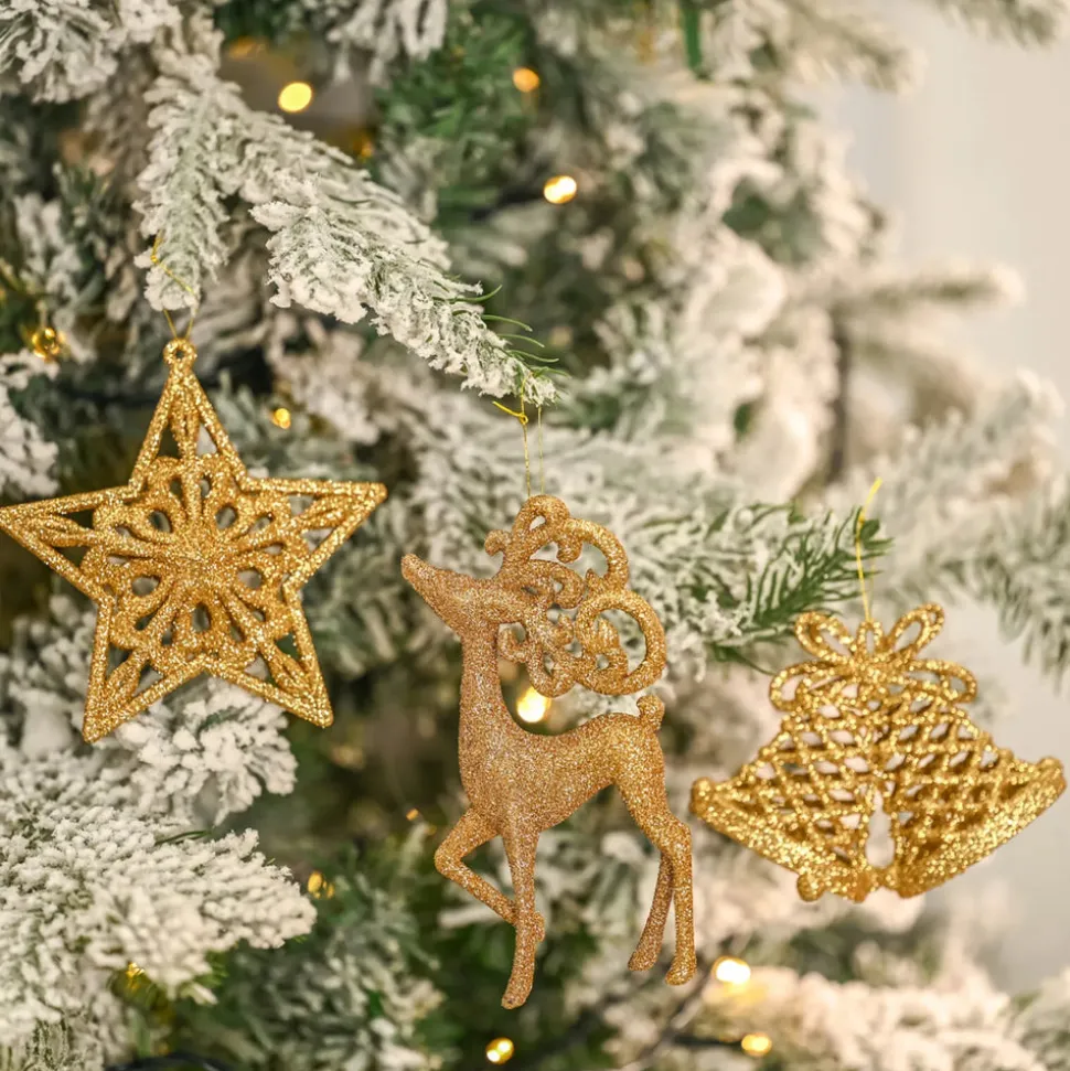 Karaca Home New Year Christmas Glitter Tree Decoration Set, 3 Piece, Gold