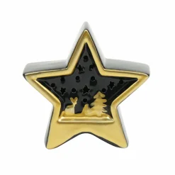 Karaca Home New Year Christmas Star Ceramic Lighting Trinket, 11cm, Black Gold
