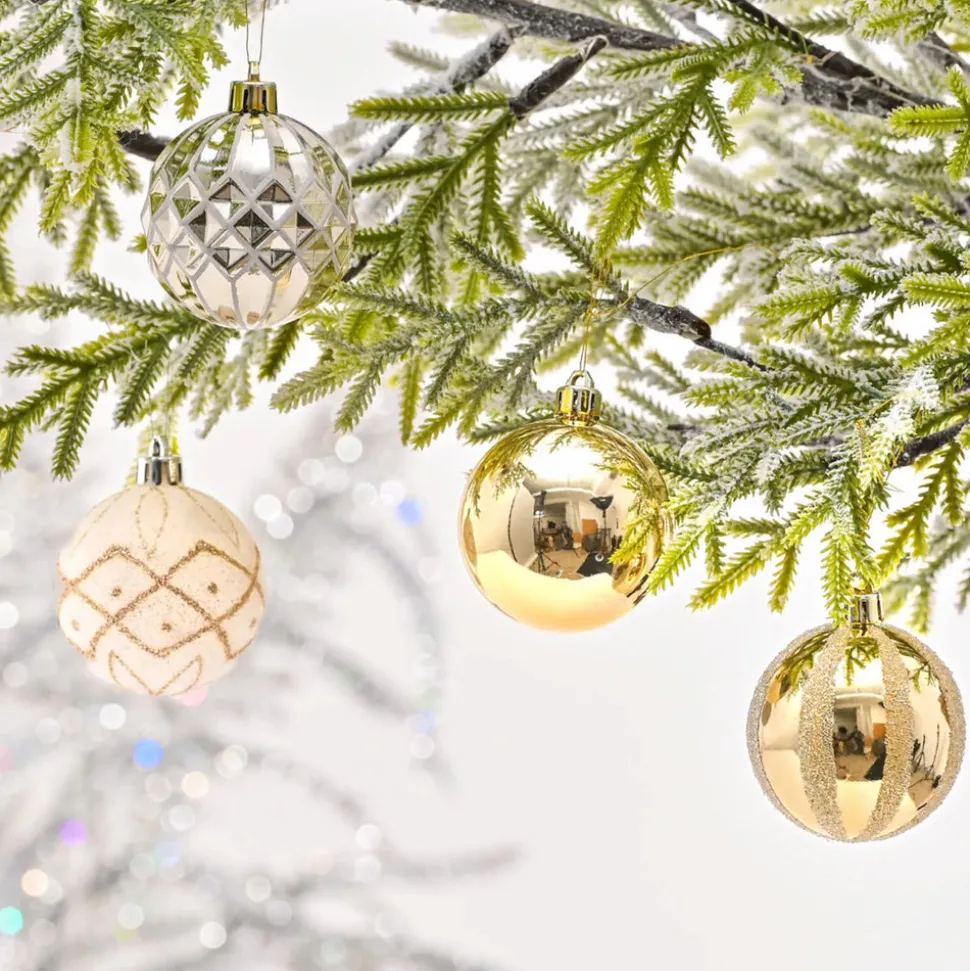 Karaca Home New Year Christmas Goldy Star Tree Bauble Set and Star Tree Topper, 21 Piece, Gold